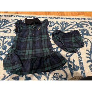 ralph lauren girls blue and green plaid 2 piece dress size 6 months